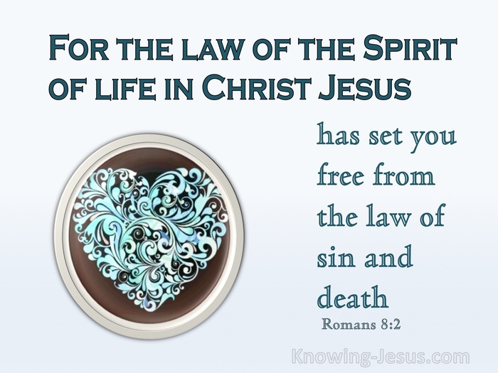 Romans 8:2 For the law of the Spirit of life in Christ Jesus has set you  free from the law of sin and of death.